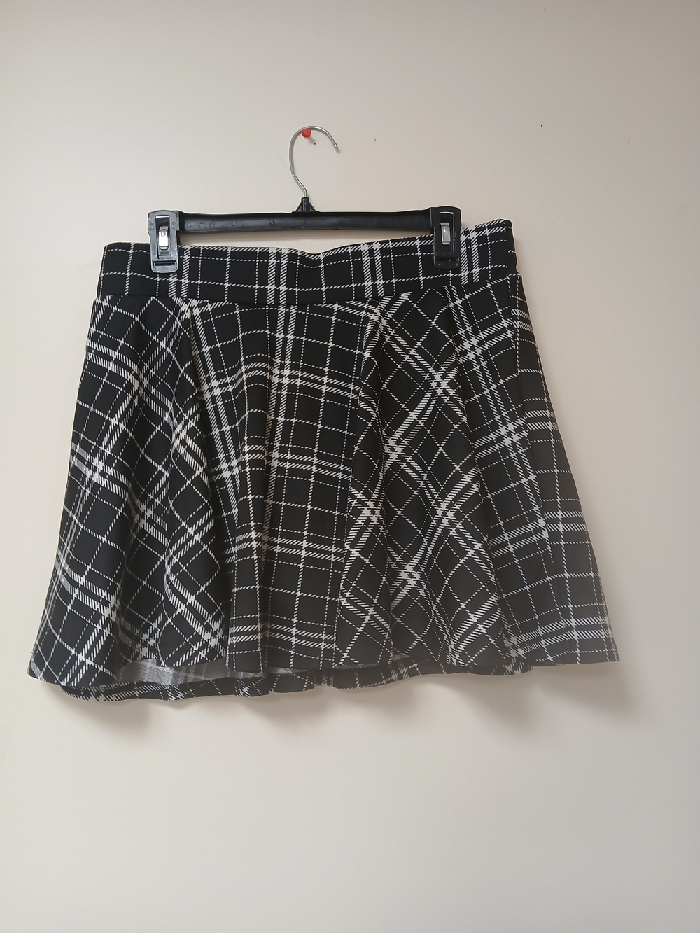 DJT Black & White Plaid Flared Mini Skirt